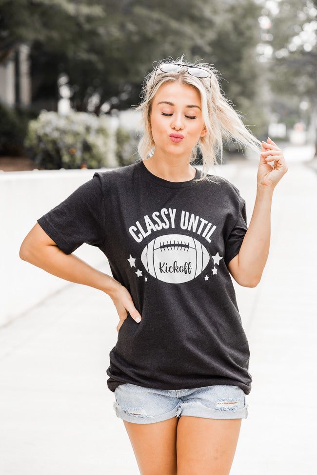 Classy Until Kickoff Black Graphic Tee sold by Pink Lily product image thumbnail 3