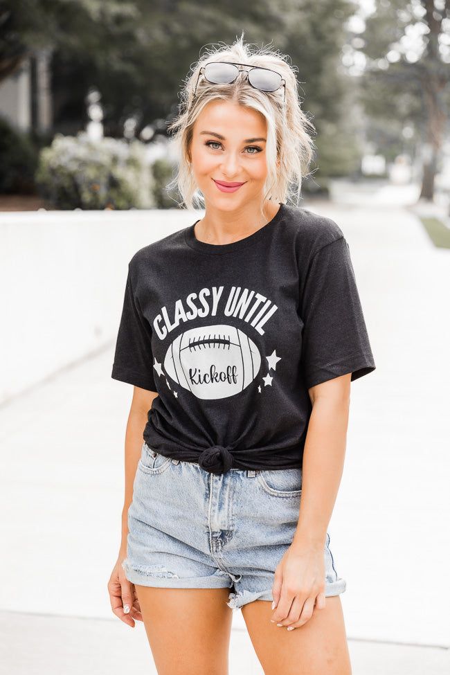 Classy Until Kickoff Black Graphic Tee sold by Pink Lily