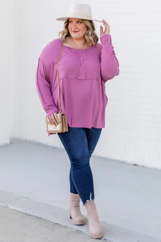 Miss The Old You Berry Henley Long Sleeve Blouse sold by Pink Lily