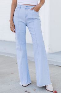 Avril Light Wash High Waisted Vertical Seam Wide Leg Jeans FINAL SALE sold by Pink Lily