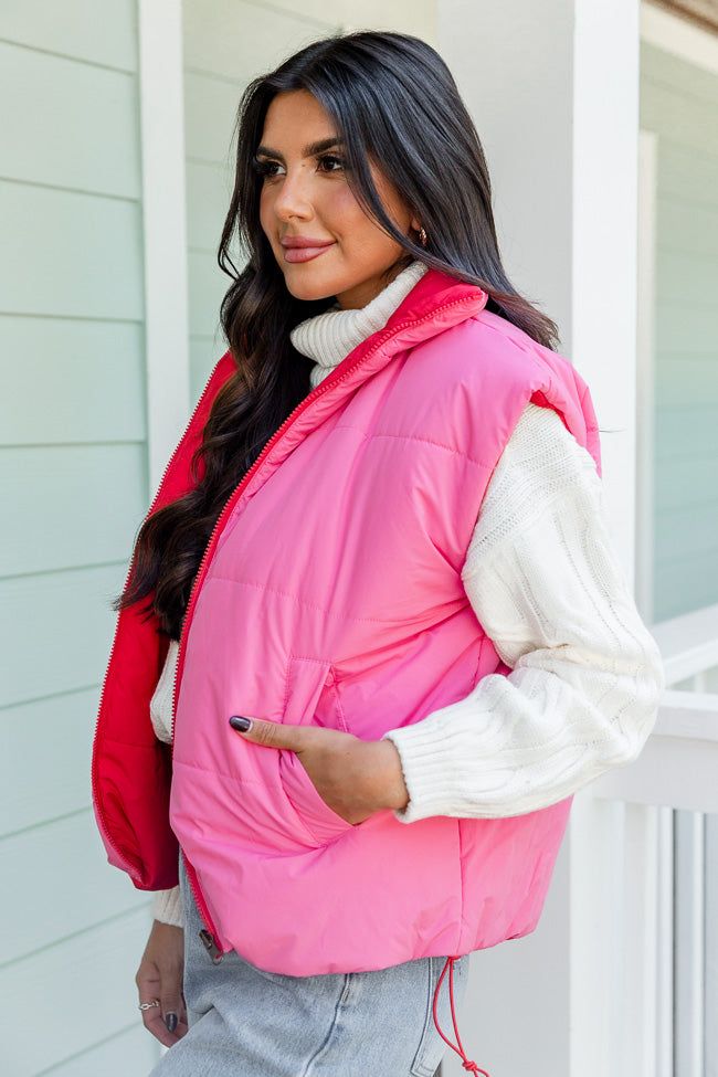 A Beautiful Sight Red and Pink Reversible Puffer Vest FINAL SALE sold by Pink Lily product image thumbnail 5