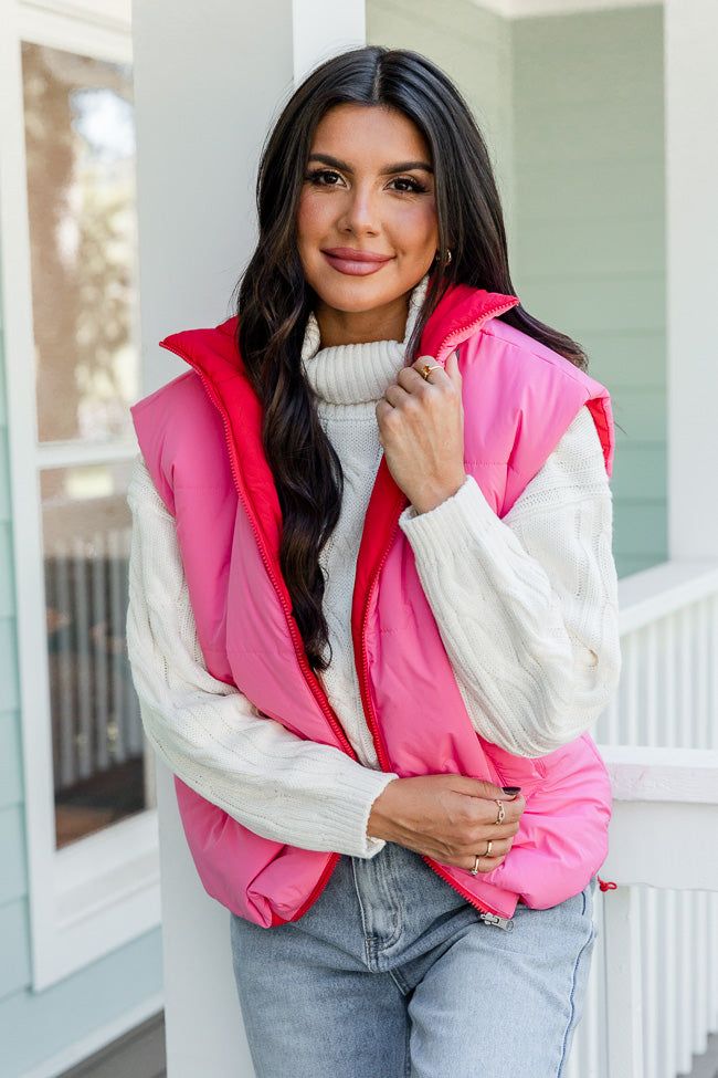 A Beautiful Sight Red and Pink Reversible Puffer Vest FINAL SALE sold by Pink Lily