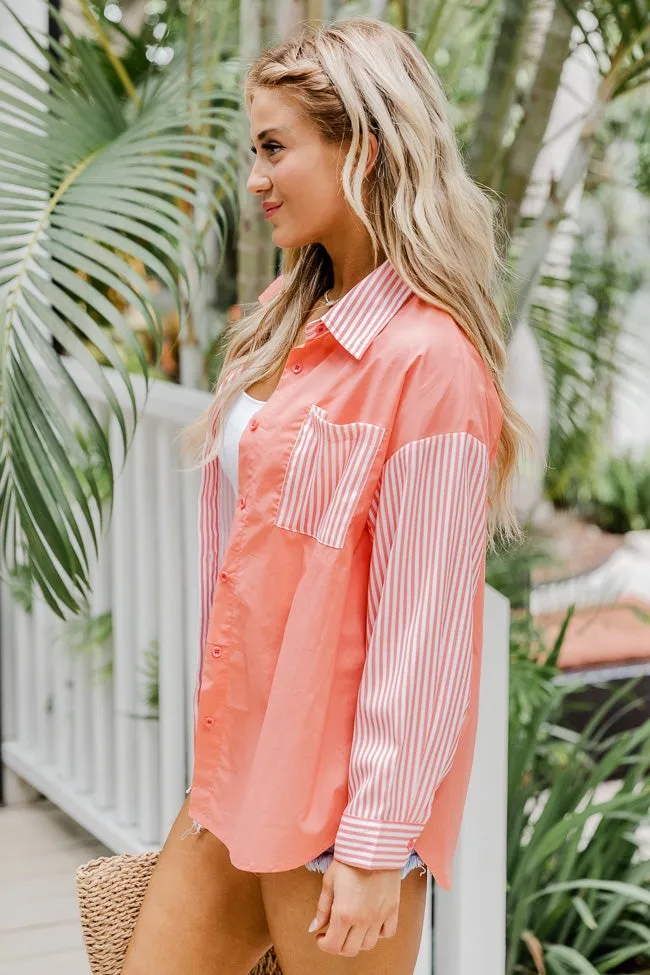 Get It Right Coral Striped Button Front Color Block Blouse FINAL SALE sold by Pink Lily product image thumbnail 4