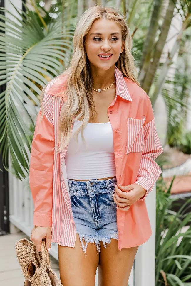 Get It Right Coral Striped Button Front Color Block Blouse FINAL SALE sold by Pink Lily