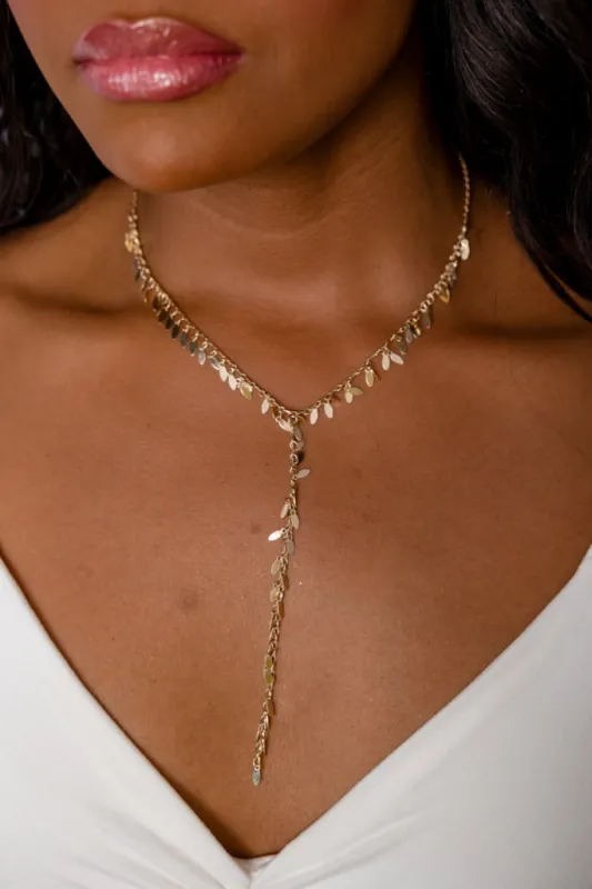 Gold Fringe Drop Necklace sold by Pink Lily