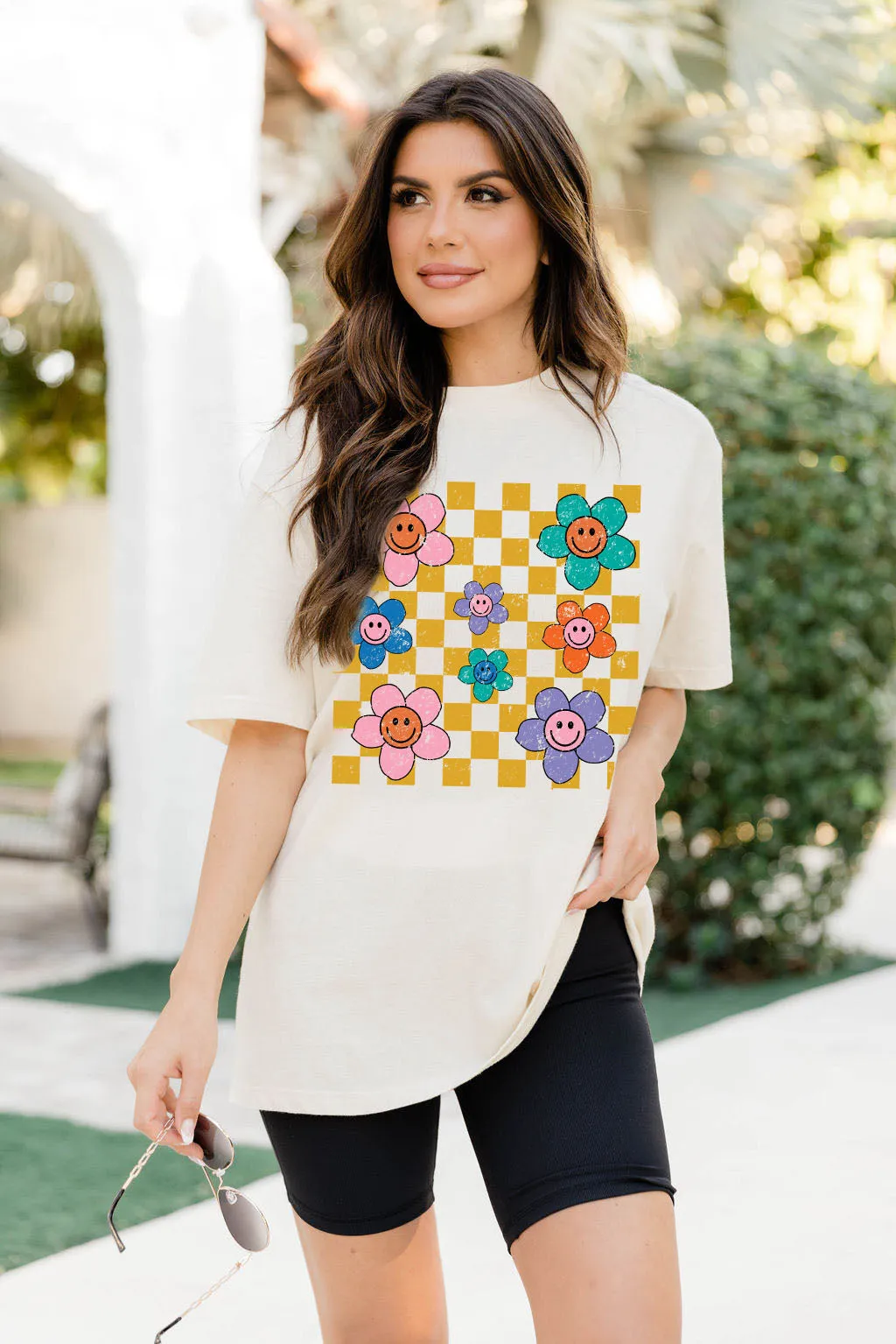 Daisy Checkered Ivory Oversized Graphic Tee sold by Pink Lily product image thumbnail 3