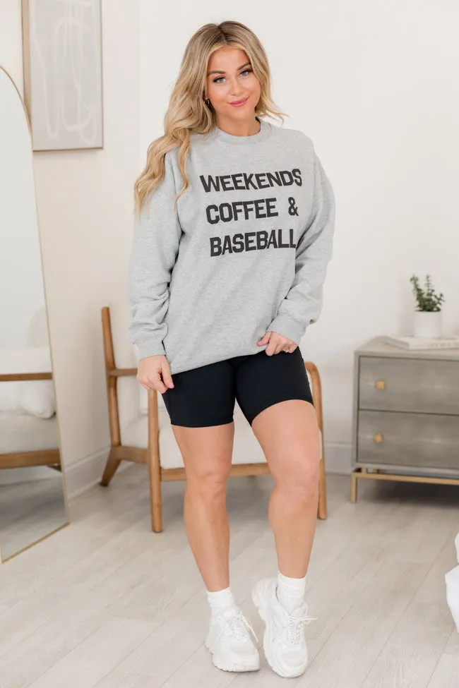 Weekends Coffee and Baseball Light Grey Graphic Sweatshirt sold by Pink Lily product image thumbnail 4