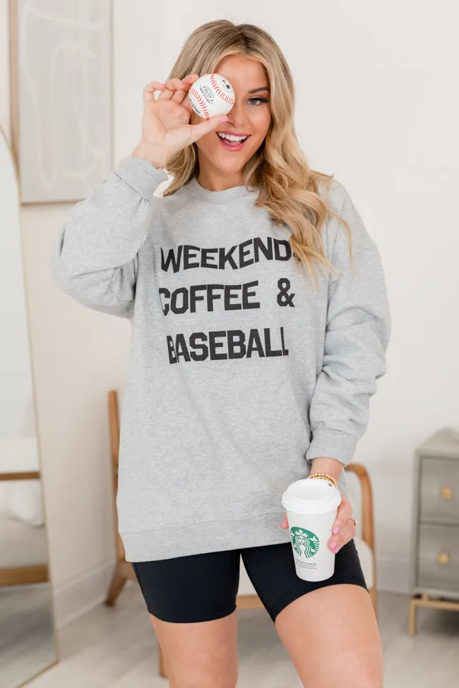 Weekends Coffee and Baseball Light Grey Graphic Sweatshirt sold by Pink Lily product image thumbnail 3