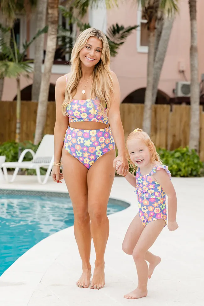 Rise And Shine Purple Retro Floral One Piece Cut-Out Swimsuit FINAL SALE sold by Pink Lily product image thumbnail 2