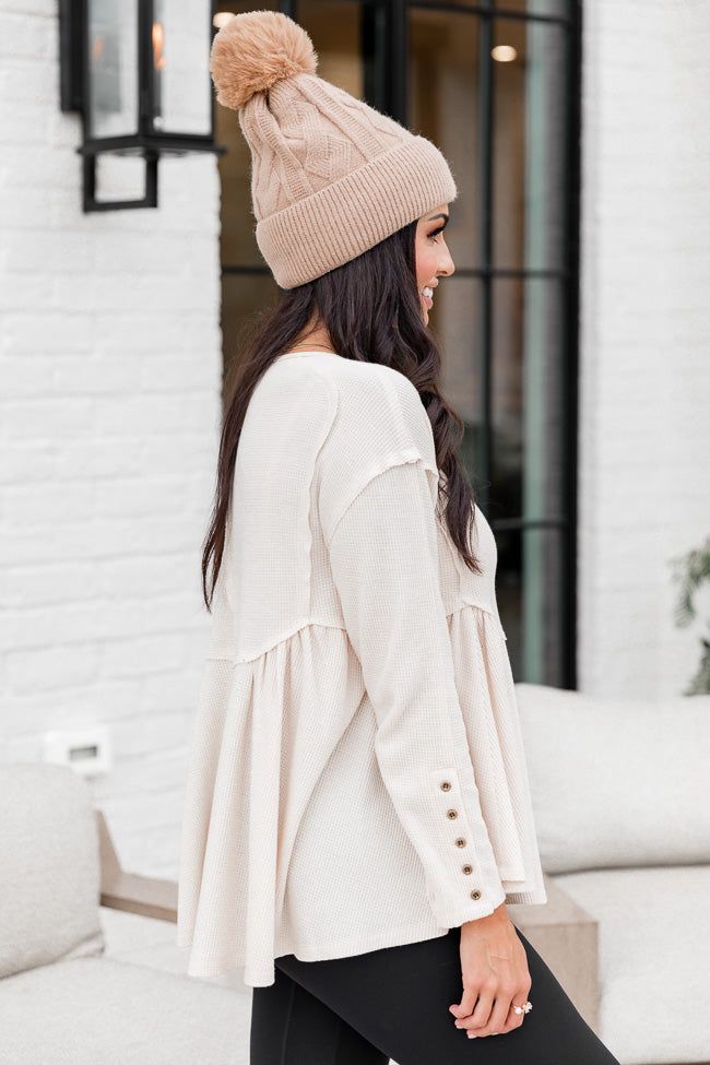 All I Want Beige Waffle Knit Babydoll Top FINAL SALE sold by Pink Lily product image thumbnail 3