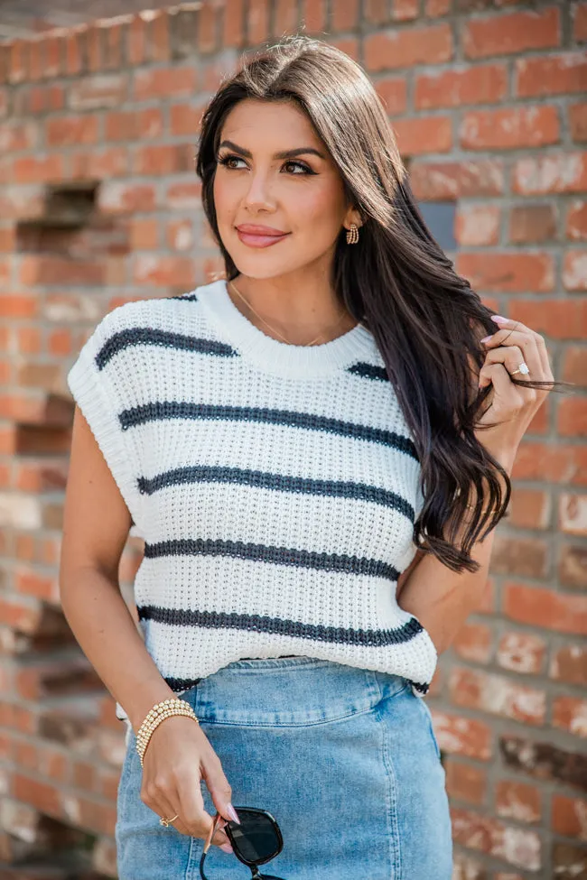 Business As Usual Ivory and Black Short Sleeve Striped Sweater sold by Pink Lily product image thumbnail 2