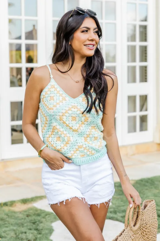 Little Less Conversation Mint Crochet Tank FINAL SALE sold by Pink Lily