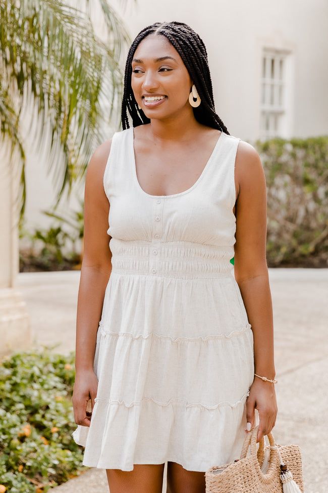 Feelin' Good Oatmeal Tiered Mini Dress FINAL SALE sold by Pink Lily product image thumbnail 5