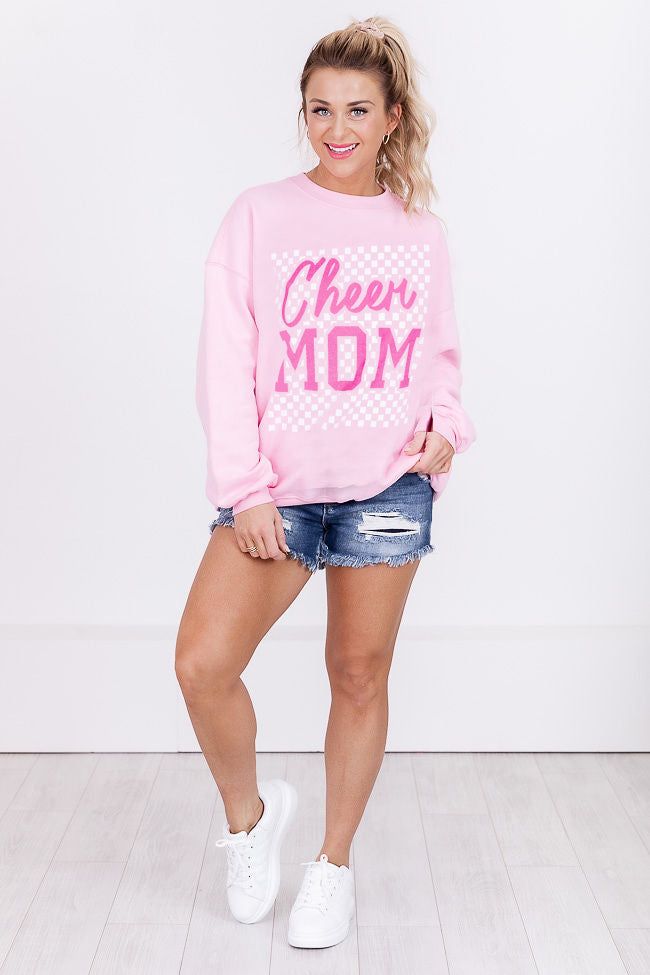 Cheer Mom Checkered Light Pink Oversized Graphic Sweatshirt sold by Pink Lily product image thumbnail 3