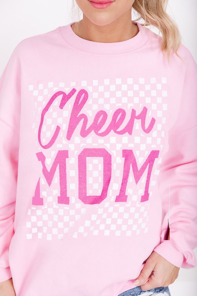Cheer Mom Checkered Light Pink Oversized Graphic Sweatshirt sold by Pink Lily product image thumbnail 2