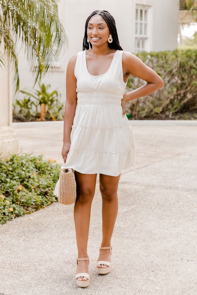 Feelin' Good Oatmeal Tiered Mini Dress FINAL SALE sold by Pink Lily product image thumbnail 4