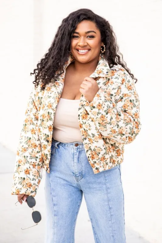 Got Me Smiling Multicolor Floral Puffer Jacket FINAL SALE sold by Pink Lily