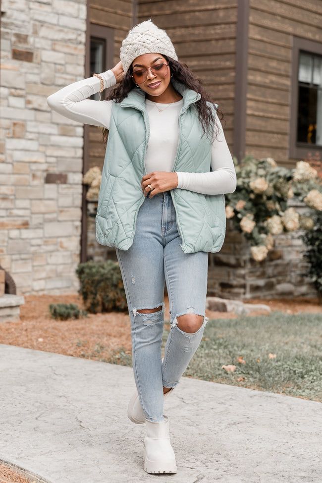 Mountainside Moment Mint Quilted Puffer Vest FINAL SALE sold by Pink Lily product image thumbnail 3