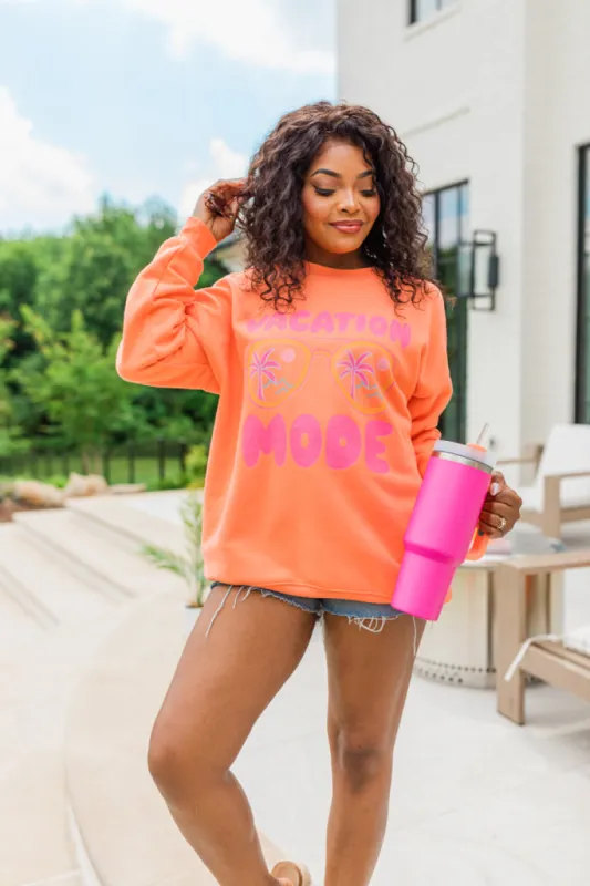 Vacay Mode Coral Oversized Graphic Sweatshirt made by Pink Lily