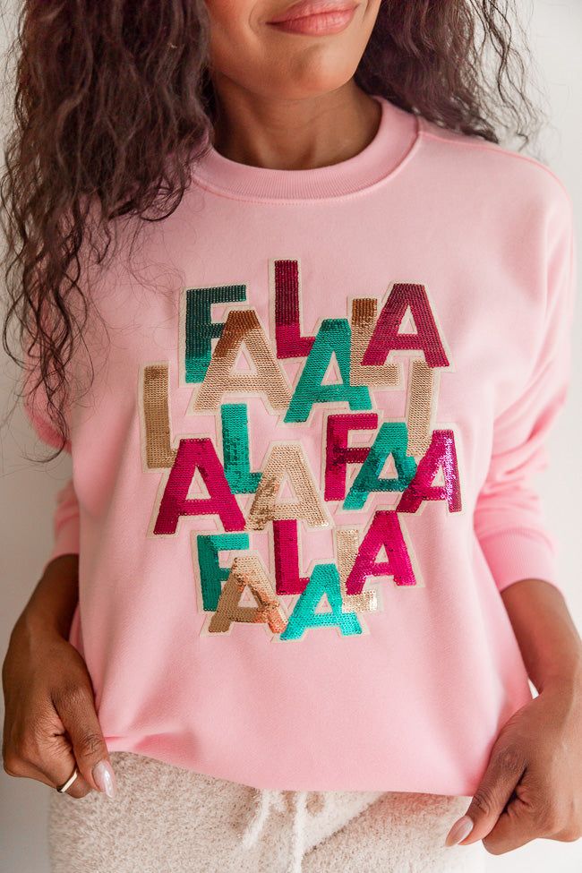 Falalala Sequins Patch Light Pink Oversized Graphic Sweatshirt FINAL SALE sold by Pink Lily product image thumbnail 3