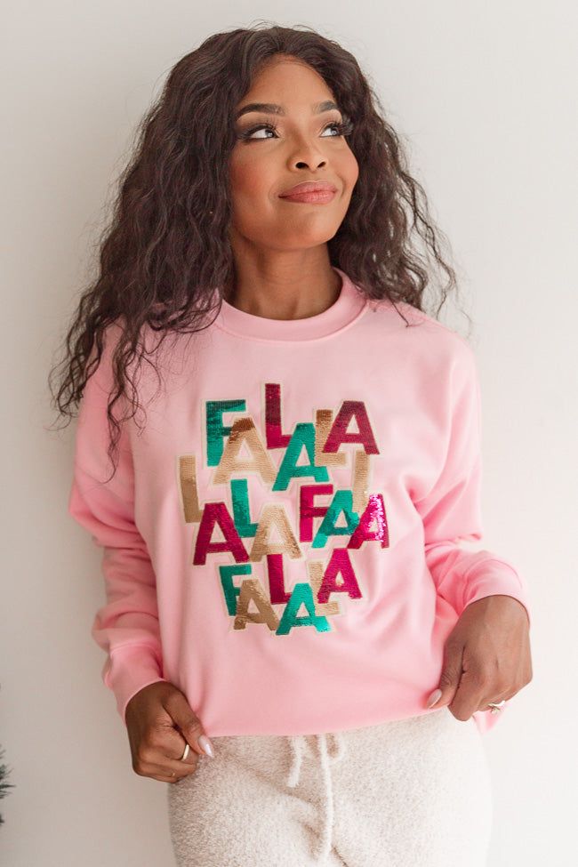 Falalala Sequins Patch Light Pink Oversized Graphic Sweatshirt FINAL SALE sold by Pink Lily product image thumbnail 2