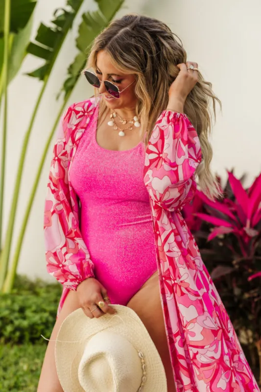 Where There Is Rum Pink Shimmer Swimsuit Krista Horton X Pink Lily sold by Pink Lily