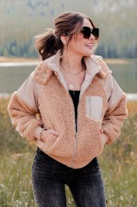 Dolly Sherpa Jacket Amber Massey X Pink Lily sold by Pink Lily