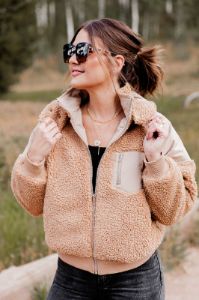 Dolly Sherpa Jacket Amber Massey X Pink Lily sold by Pink Lily