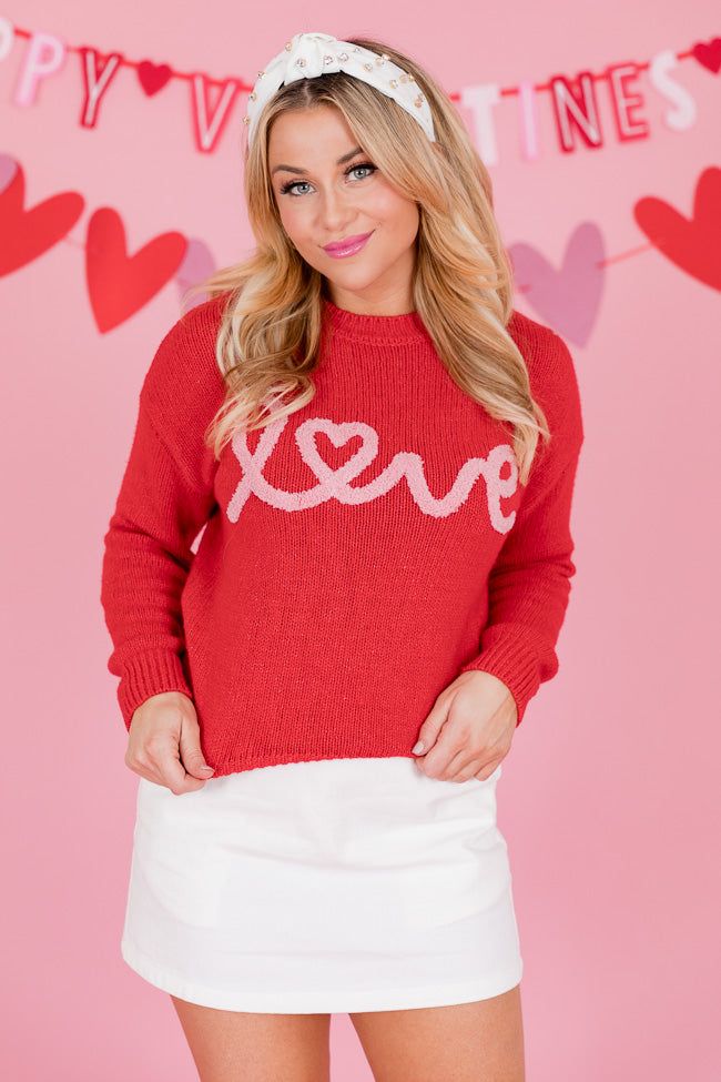 Running On Love Script Red Embroidered Sweater FINAL SALE sold by Pink Lily product image thumbnail 2