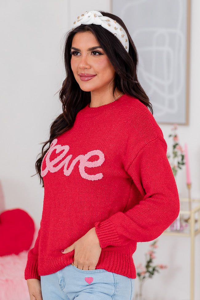 Running On Love Script Red Embroidered Sweater FINAL SALE sold by Pink Lily product image thumbnail 5
