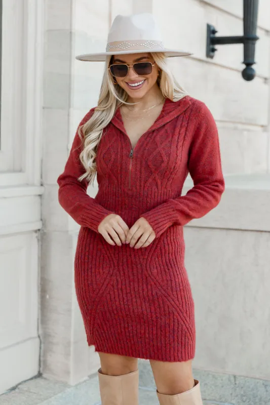 Blessing In Disguise Red Quarter Zip Sweater Mini Dress FINAL SALE sold by Pink Lily