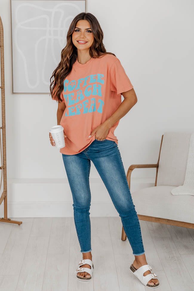 Coffee Teach Repeat Graphic Terracotta Tee sold by Pink Lily