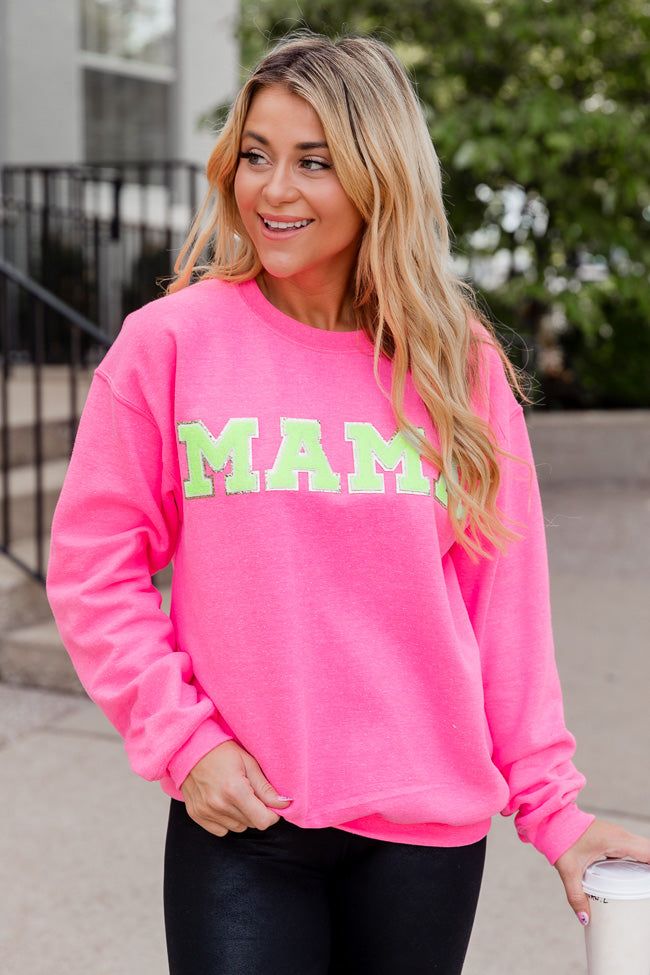 Mama Neon Chenille Patch Safety Pink Graphic Sweatshirt FINAL SALE sold by Pink Lily