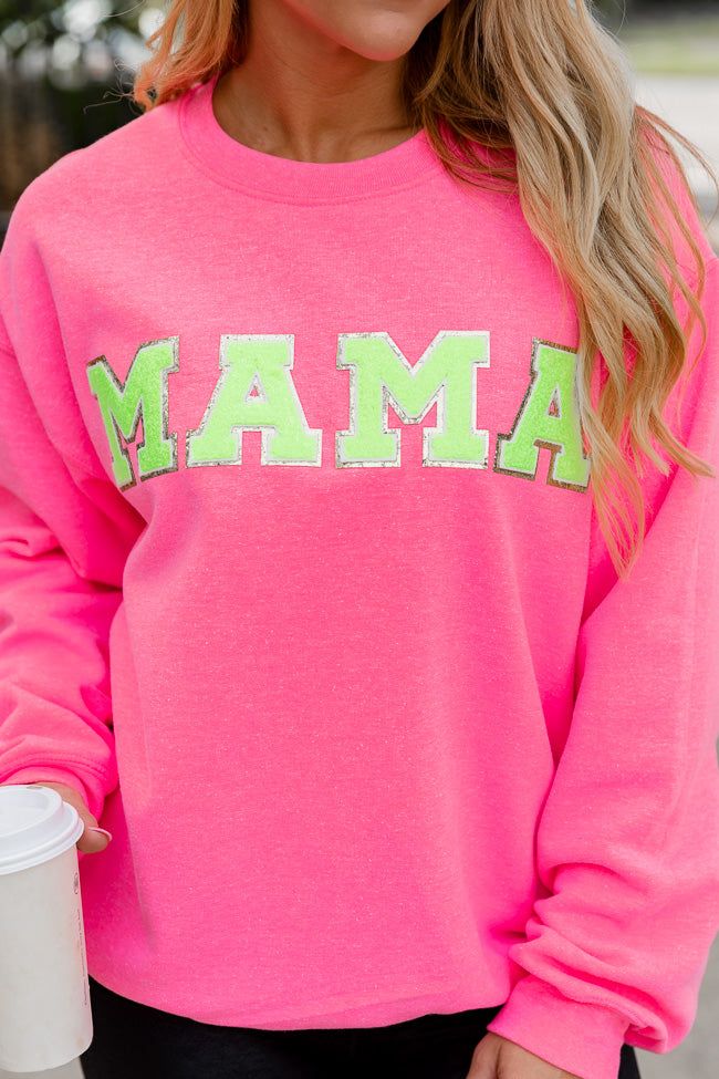 Mama Neon Chenille Patch Safety Pink Graphic Sweatshirt FINAL SALE sold by Pink Lily product image thumbnail 3