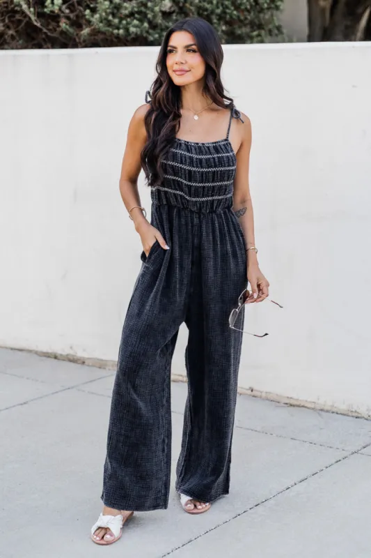 Jump For Joy Black Gauze Jumpsuit FINAL SALE sold by Pink Lily
