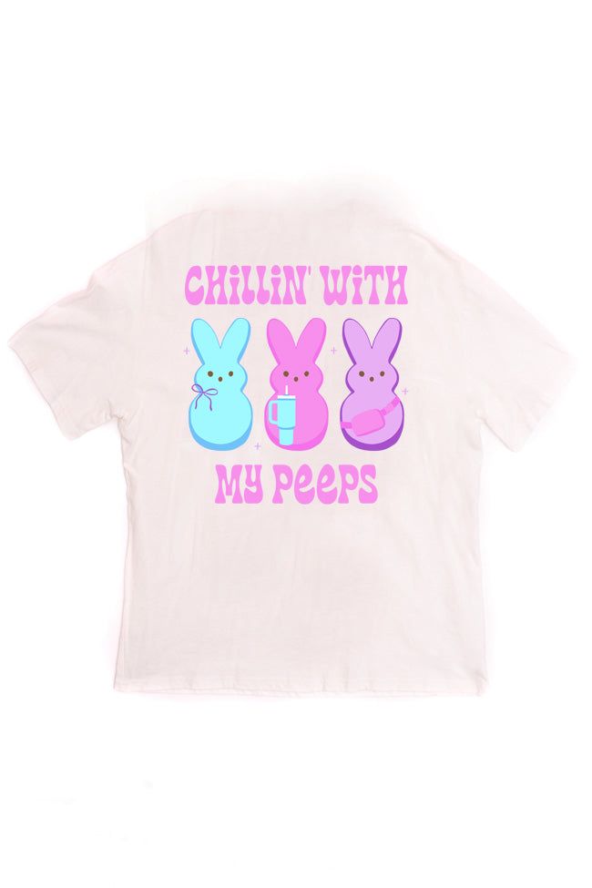 Chillin with my Peeps White Oversized Graphic Tee sold by Pink Lily