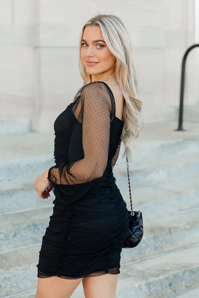 Walk This Way Black Polka Dot Mesh Long Sleeve Mini Bodycon Dress FINAL SALE sold by Pink Lily product image thumbnail 3