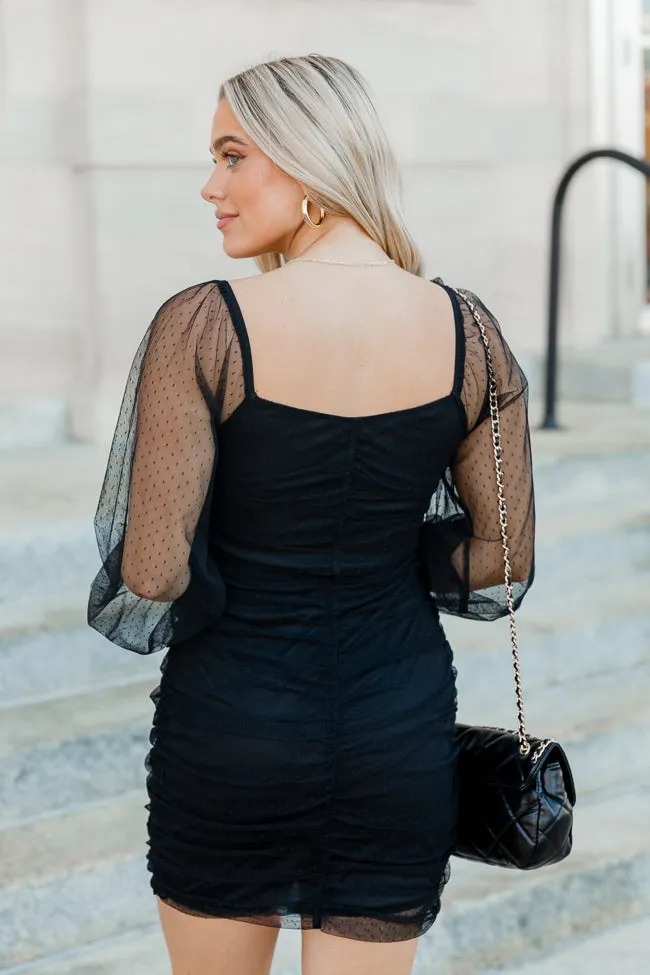 Walk This Way Black Polka Dot Mesh Long Sleeve Mini Bodycon Dress FINAL SALE sold by Pink Lily product image thumbnail 4