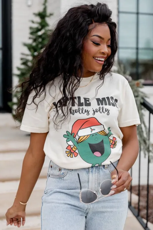 Little Miss Holly Jolly Ivory Graphic Tee sold by Pink Lily