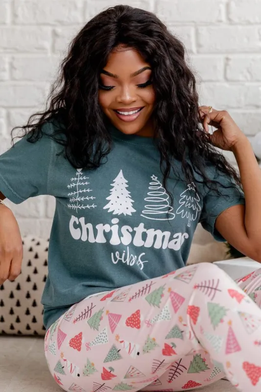 Christmas Vibes Dark Green Graphic Tee sold by Pink Lily