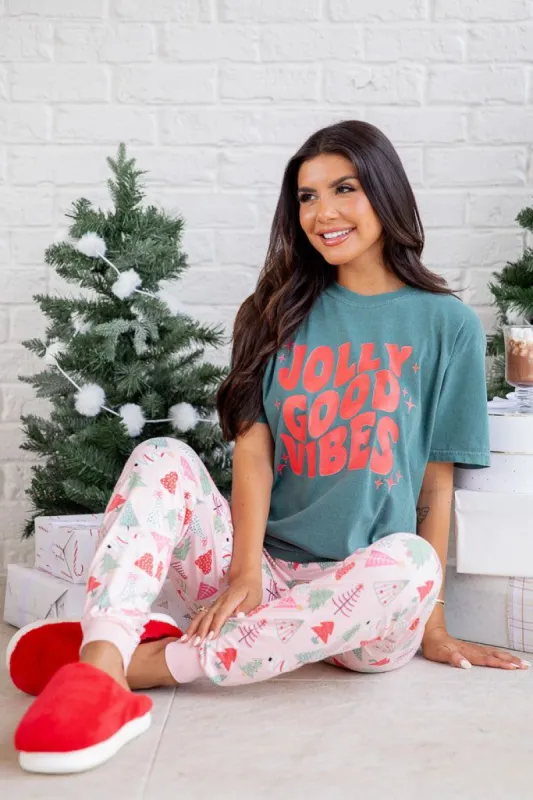 Jolly Good Vibes Dark Green Graphic Tee sold by Pink Lily