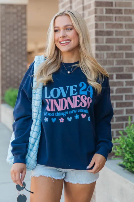 Love Kindness 2024 Navy Oversized Graphic Sweatshirt made by Pink Lily