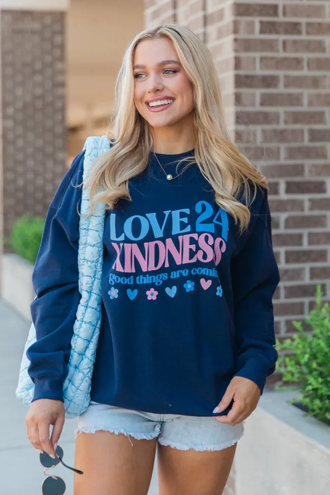 Love Kindness 2024 Navy Oversized Graphic Sweatshirt sold by Pink Lily