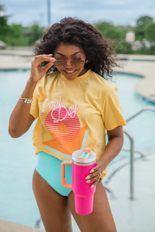 Pool Day Yellow Oversized Graphic Tee sold by Pink Lily