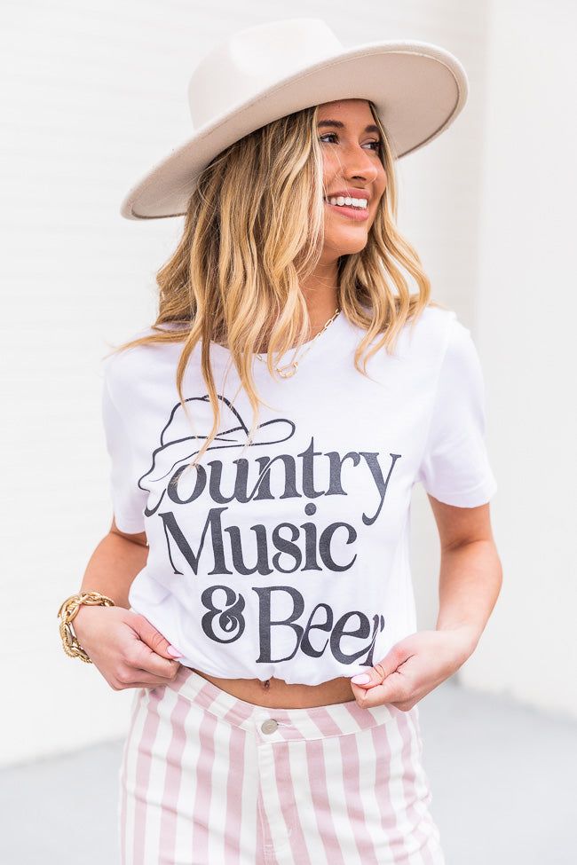Country Music And Beer White Graphic Tee SALE sold by Pink Lily product image thumbnail 3