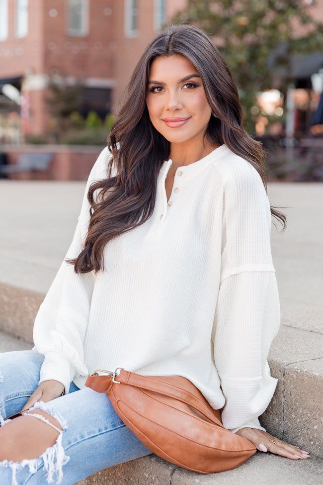 Made For This Cream Henley Textured Long Sleeve Top sold by Pink Lily product image thumbnail 3