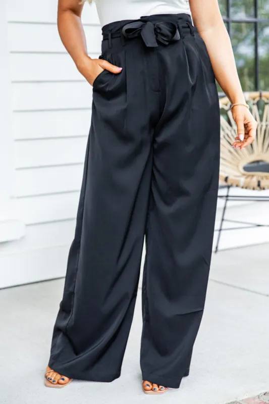 Never Too Late Black Satin Wide Leg Pants FINAL SALE sold by Pink Lily