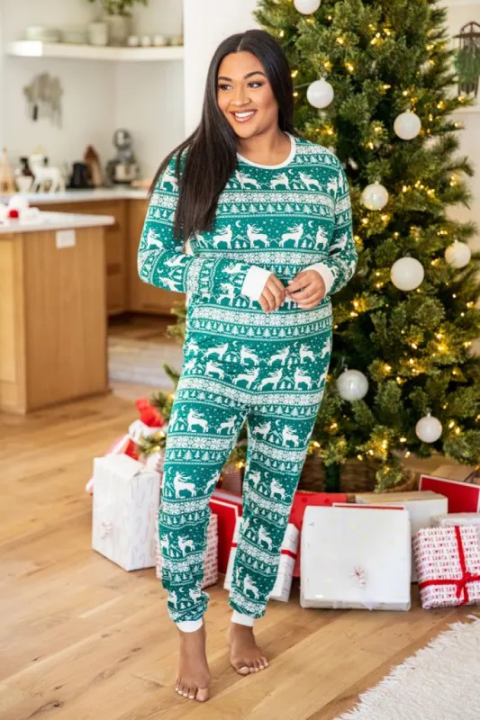 Underneath The Tree Green Christmas Print Pajama Joggers sold by Pink Lily