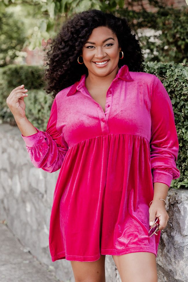 Everything's New Pink Velvet Collared Long Sleeve Mini Dress FINAL SALE sold by Pink Lily product image thumbnail 5