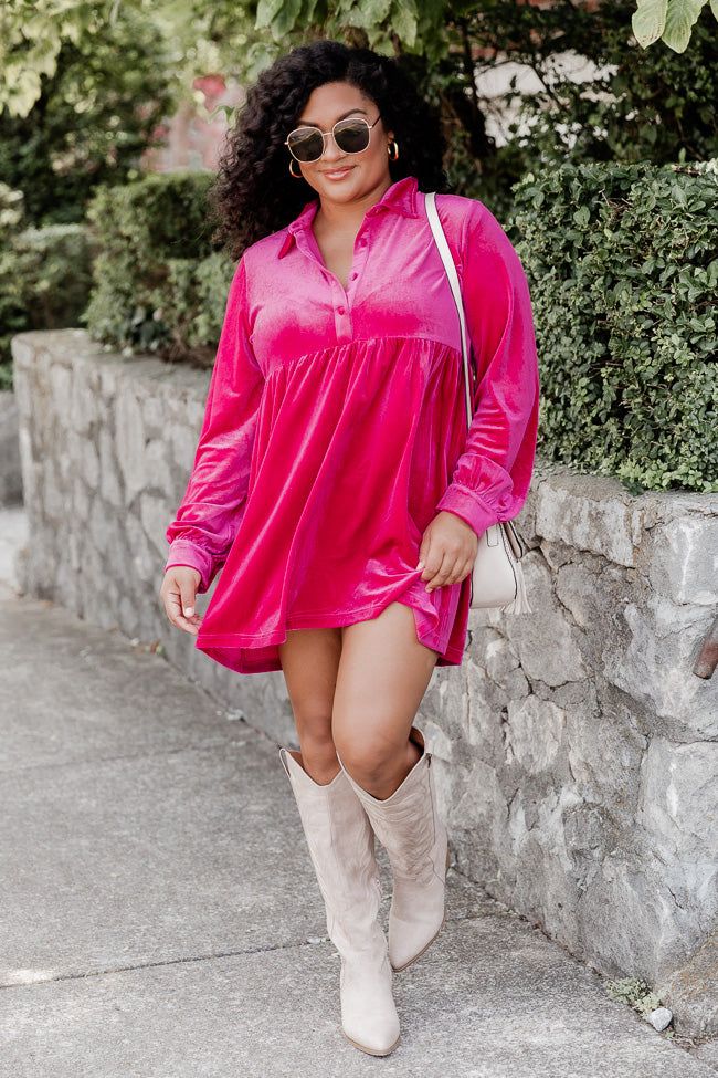 Everything's New Pink Velvet Collared Long Sleeve Mini Dress FINAL SALE sold by Pink Lily product image thumbnail 7
